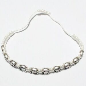 Saint Expeditus silver tone metal bracelet white cord St. Expedite adjustable